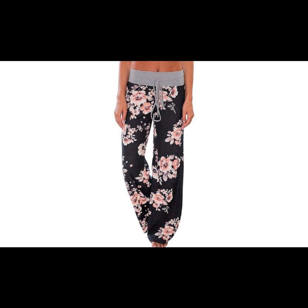 Wide leg black floral pants